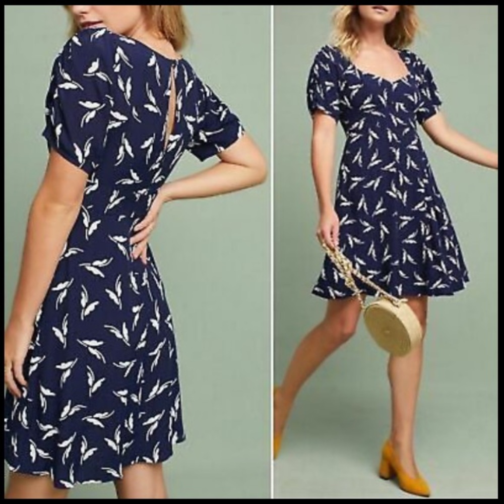 Anthropologie x Maeve Navy Fern Print Dress